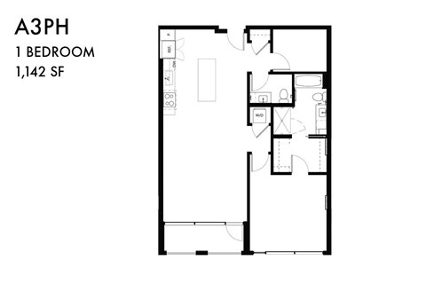 Floor plan for 1 bed, 1 bath, 1141 sqft
